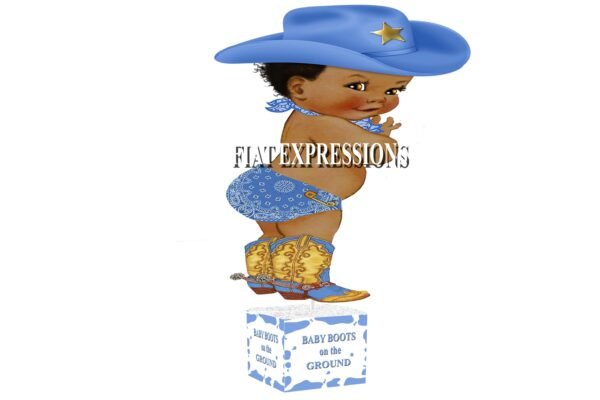 Baby Boots on the Ground Blue Cow Print Baby Shower Table Centerpiece