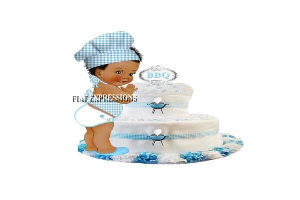 Baby-Q Boy Diaper Cake, 2 Tier Blue Diaper Cake, Baby Shower, Baby-Q Baby Shower Centerpiece & Gift