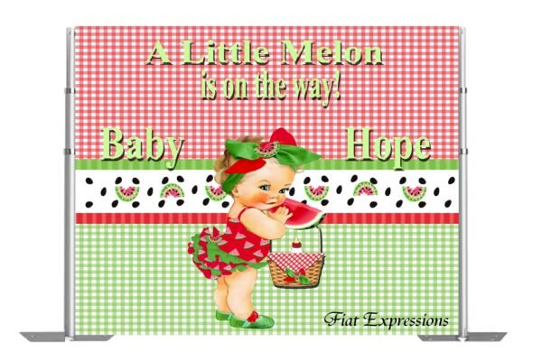 Watermelon Little Girl Baby Shower Poster Backdrop Digital File