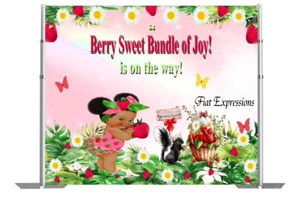 Strawberry Girl Pink Baby Shower Backdrop, Strawberry Baby Shower Poster, Strawberry Baby Shower Photo Prop, Strawberry Sign Digital File