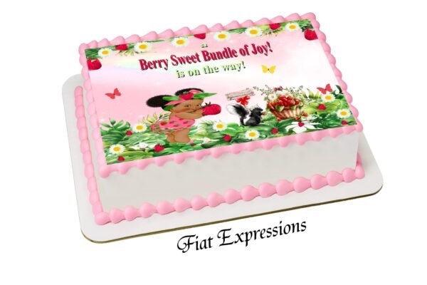 Strawberry Girl Baby Shower Edible Cake Image Digital File, Strawberry Pink Sky Edible Cake Image