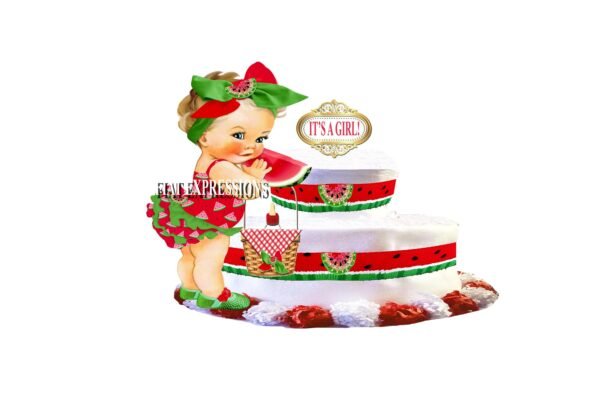 Watermelon Diaper Cake, 2 Tier Diaper Cake, Girl with Basket Diaper Cake, Red Diaper Cake, Baby Shower Centerpiece and Gift