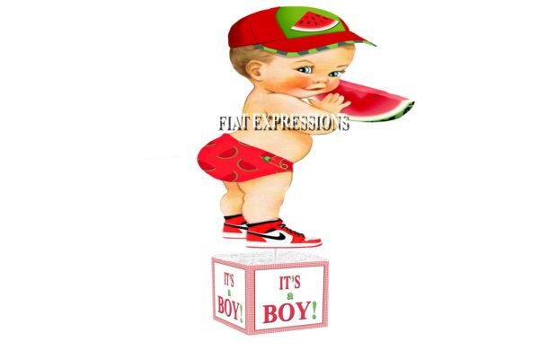 Watermelon Boy Red Baby Shower Table Centerpiece, Red & Green Check Baby Shower Table Centerpiece