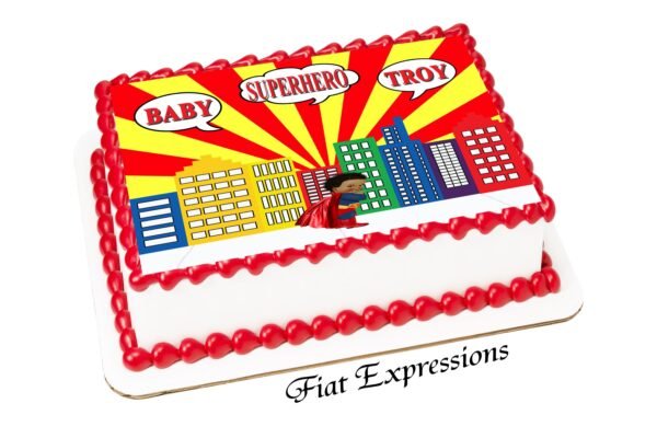 Superhero Red & Yellow Baby Shower Edible Cake Image Digital File