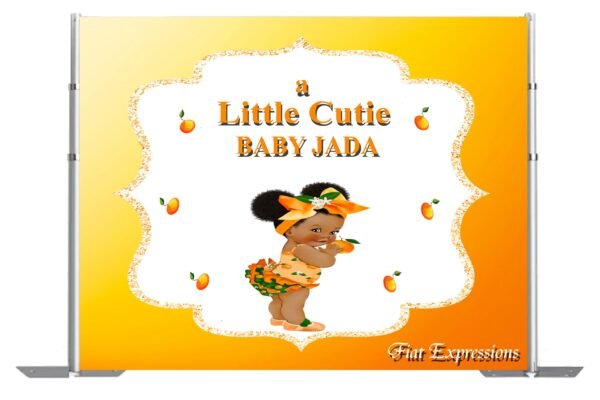 A Little Cutie Orange Girl Baby Shower Poster Backdrop Digital File