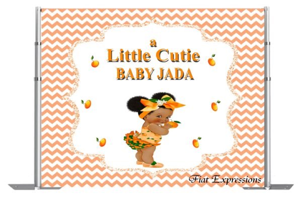 A Little Cutie Orange Girl Baby Shower Poster Backdrop Digital File