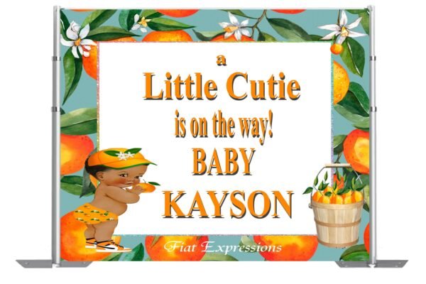 A Little Cutie Orange Boy Baby Shower Poster Backdrop Digital File