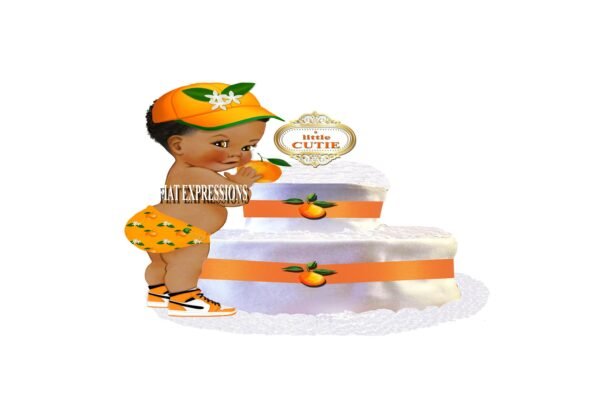 A Little Cutie Orange Baby Boy Diaper Cake, 2 Tier Diaper Cake, Little Cutie Orange Baby Shower Centerpiece & Gift
