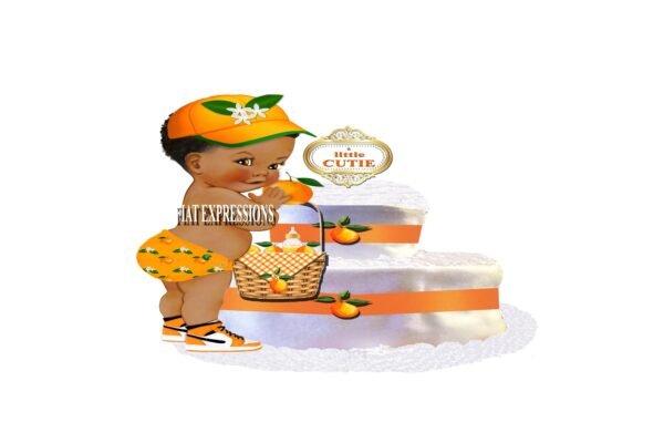 A Little Cutie Orange Boy Diaper Cake, 2 Tier Diaper Cake, Little Cutie Orange Baby Shower Centerpiece & Gift