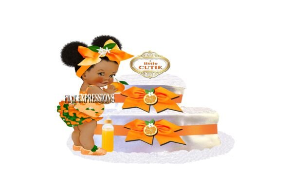 A Little Cutie Orange & Baby Bottle Diaper Cake, 2 Tier Diaper Cake, Little Cutie Orange Baby Shower Centerpiece and Gift