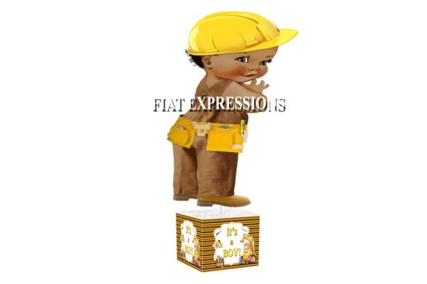 Construction Boy Yellow & Orange Baby Shower Table Centerpiece