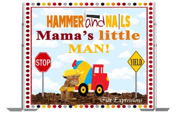 Construction Boy & Cement Truck Baby Shower Backdrop Digital File DIGITAL