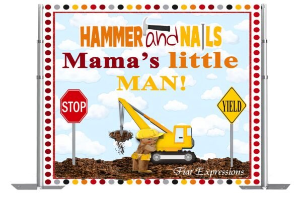 Construction Boy & Yellow Crane Truck Baby Shower Backdrop Digital File DIGITAL