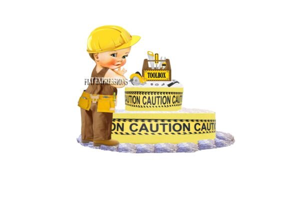 Construction & Baby Boy Diaper Cake, 2 Tier Diaper Cake, Construction Baby Shower Centerpiece and Gift