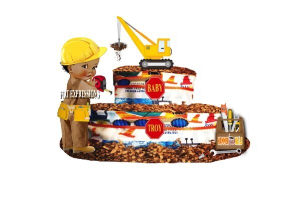 Construction Yellow & Red Diaper Cake, 2 Tier Diaper Cake, Construction Baby Shower Centerpiece and Gift