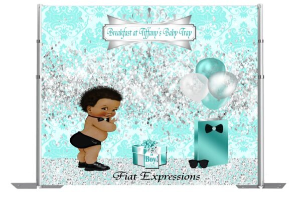 Breakfast at Tiffany's Boy & Balloons Baby Shower Backdrop, Baby Shower Poster, Baby Shower Sign, Baby Shower Prop Digital