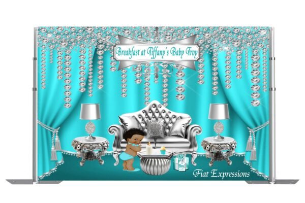 Breakfast at Tiffany's Boy & Bottle Baby Shower Backdrop, Baby Shower Poster, Baby Shower Sign, Baby Shower Prop Digital