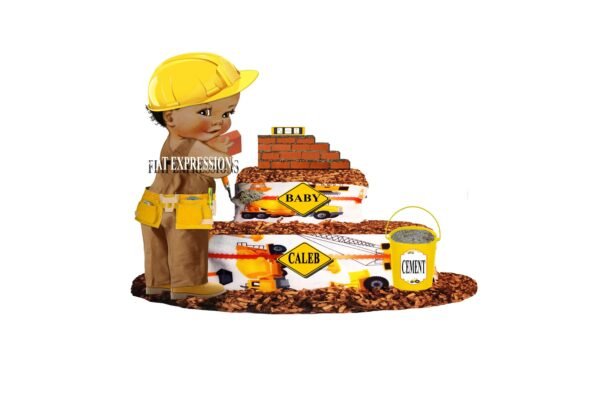 Construction Brick Wall Diaper Cake, 2 Tier Diaper Cake, Construction Baby Shower Centerpiece & Gift