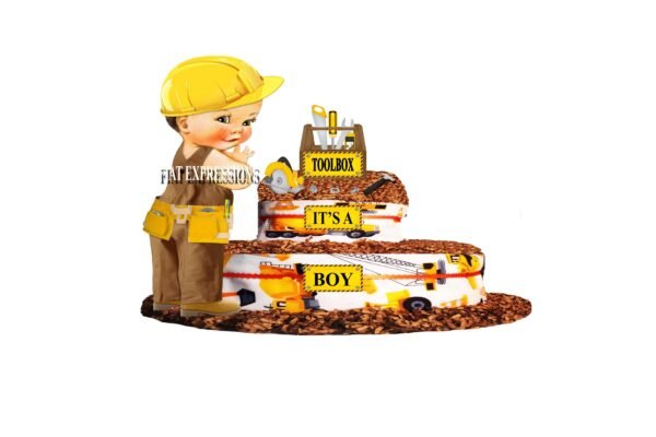 Construction & Toolbox Diaper Cake, 2 Tier Diaper Cake, Construction Baby Shower Centerpiece and Gift