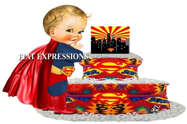 Superhero Baby Boy 2 Tier Burp Cloth Diaper Cake, Superhero Baby Shower Gift & Centerpiece