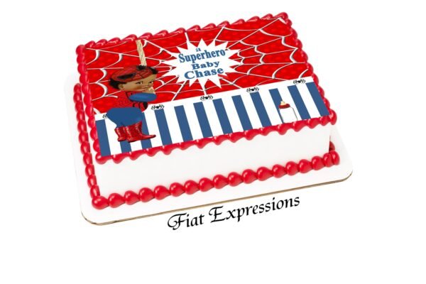 Spider Baby Superhero Red & Blue Stripes Baby Shower Edible Cake Image Digital File