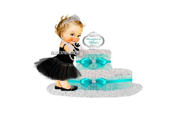 Breakfast at Tiffany's Little Girl Diaper Cake, 2 Tier Burp Cloth Diaper Cake, Breakfast at Tiffany's Baby Shower Gift & Centerpiece