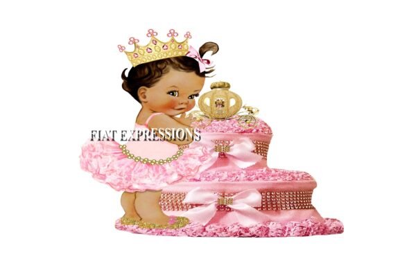 Princess Pink & Gold with Bear inside Carriage Diaper Cake, 2 Tier Gold Diaper Cake, Princess Baby Shower Centerpiece and Gift