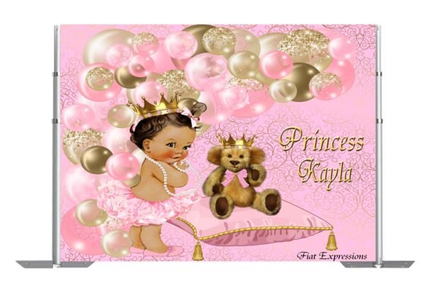 Princess & Bear Pink Baby Shower Backdrop, Poster, Sign, Photo Prop, Baby Shower Backdrop Digital File
