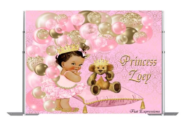 Princess with Balloons Pink Baby Shower Backdrop, Poster, Sign, Photo Prop, Baby Shower Backdrop Digital File