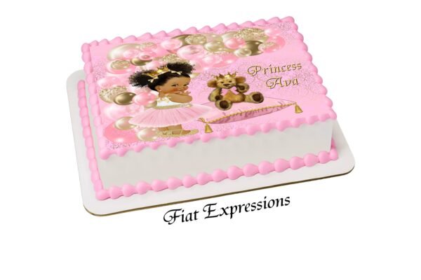 Princess & Bear Pink Gold Edible Cake Image Digital File