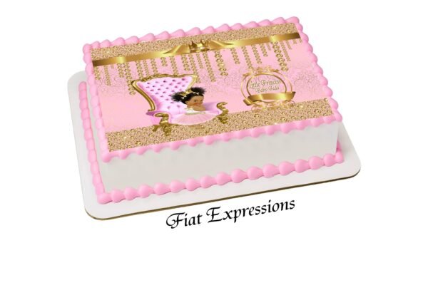 Princess with Sign Pink Gold Edible Cake Image Digital File