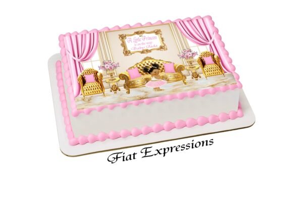 Princess in Living Room Pink Gold Edible Cake Image Digital File
