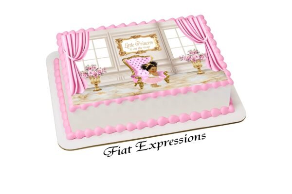 Princess Standing in Living Room Pink Gold Edible Cake Image Digital File