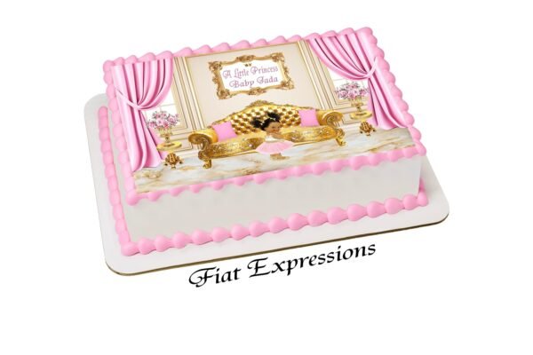 Princess Baby in Living Room Pink Gold Edible Cake Image Digital File