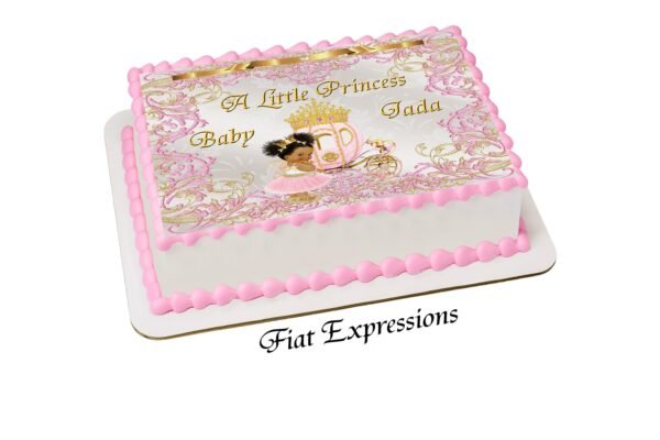 Princess & Carriage Pink and Gold Edible Cake Image Digital File