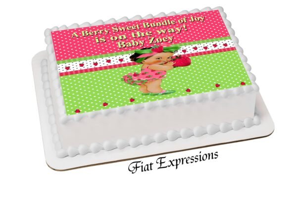 Strawberry Girl Baby Shower Edible Cake Image Digital File, Strawberry Pink & Green Edible Cake Image