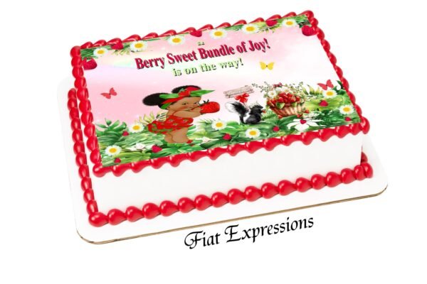 Strawberry Girl Red Baby Shower Edible Cake Image Digital File, Strawberry & Pink Sky Edible Cake Image