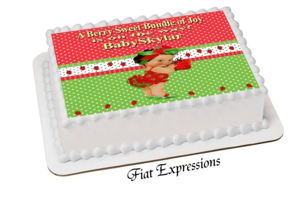 Strawberry Girl Red Baby Shower Edible Cake Image Digital File, Strawberry Red & Green Edible Cake Image