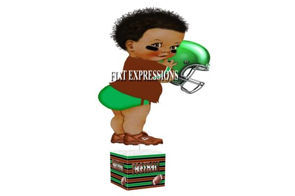 Football Brown & Green Stripes Baby Shower Centerpiece, Sports Baby Shower Centerpiece