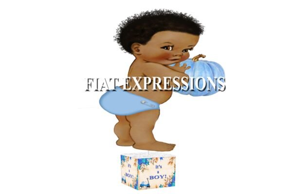 Fall Autumn Pumpkin in Wagon Blue Boy Baby Shower Centerpiece