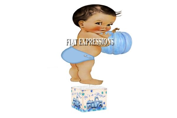 Fall Autumn Pumpkin Boy & Truck Blue Baby Shower Centerpiece