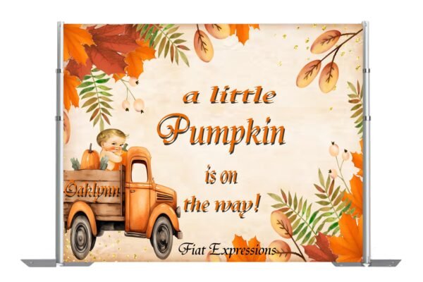Pumpkin Boy in Truck Baby Shower Backdrop, Autumn Baby Shower Backdrop, Fall Baby Shower Backdrop, Baby Shower Backdrop Digital File DIGITAL