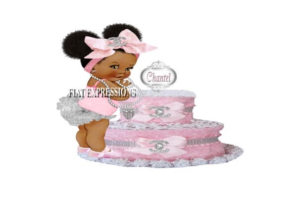 Chic Sassy Pink and Silver Diaper Cake Baby Shower Centerpiece and Gift