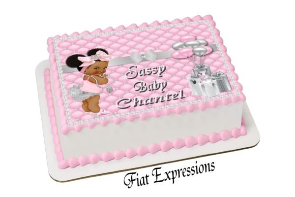 Chic Sassy Pink & Silver Baby Shower Edible Cake Image Digital File