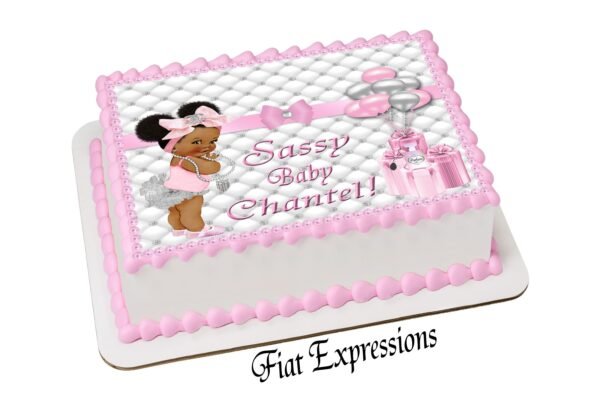 Chic Sassy Silver & Pink Baby Shower Edible Cake Image Digital File