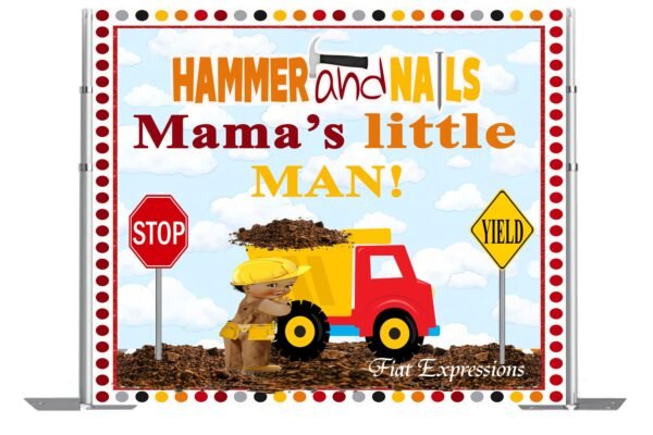 Construction Boy & Dump Truck Baby Shower Backdrop Digital File DIGITAL