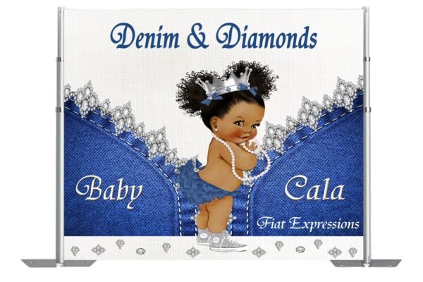 Denim & Diamonds Girl Baby Shower Poster Backdrop Digital File