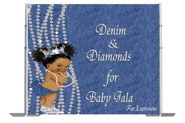 Denim & Diamonds for this Little Girl Baby Shower Poster Backdrop Digital File