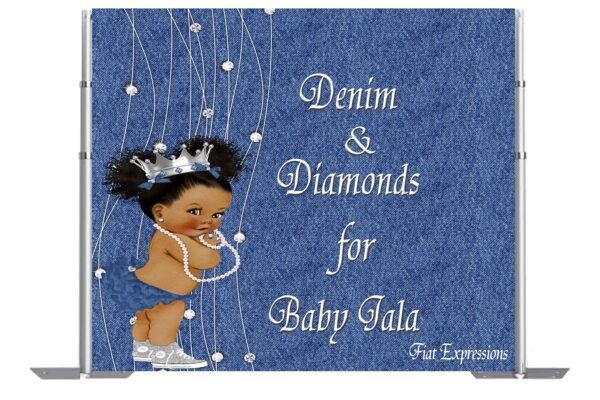 Denim & Diamonds for a Sweet Girl Baby Shower Poster Backdrop Digital File