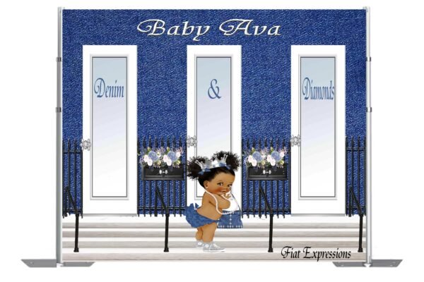 Denim & Diamonds Girl at Store Baby Shower Poster Backdrop Digital File